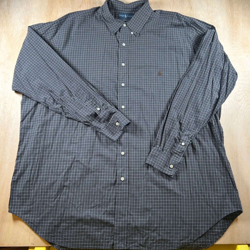 Ralph Lauren Classic Fit Shirt Mens 2XLT Tall Navy Blue Check Plaid Button Down